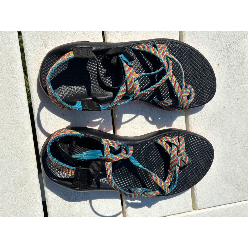 Chaco Z2 Cloud Sandals Womens Multi Color Rainbow Strappy Vibram Red Sole Hiking - Picture 3 of 5